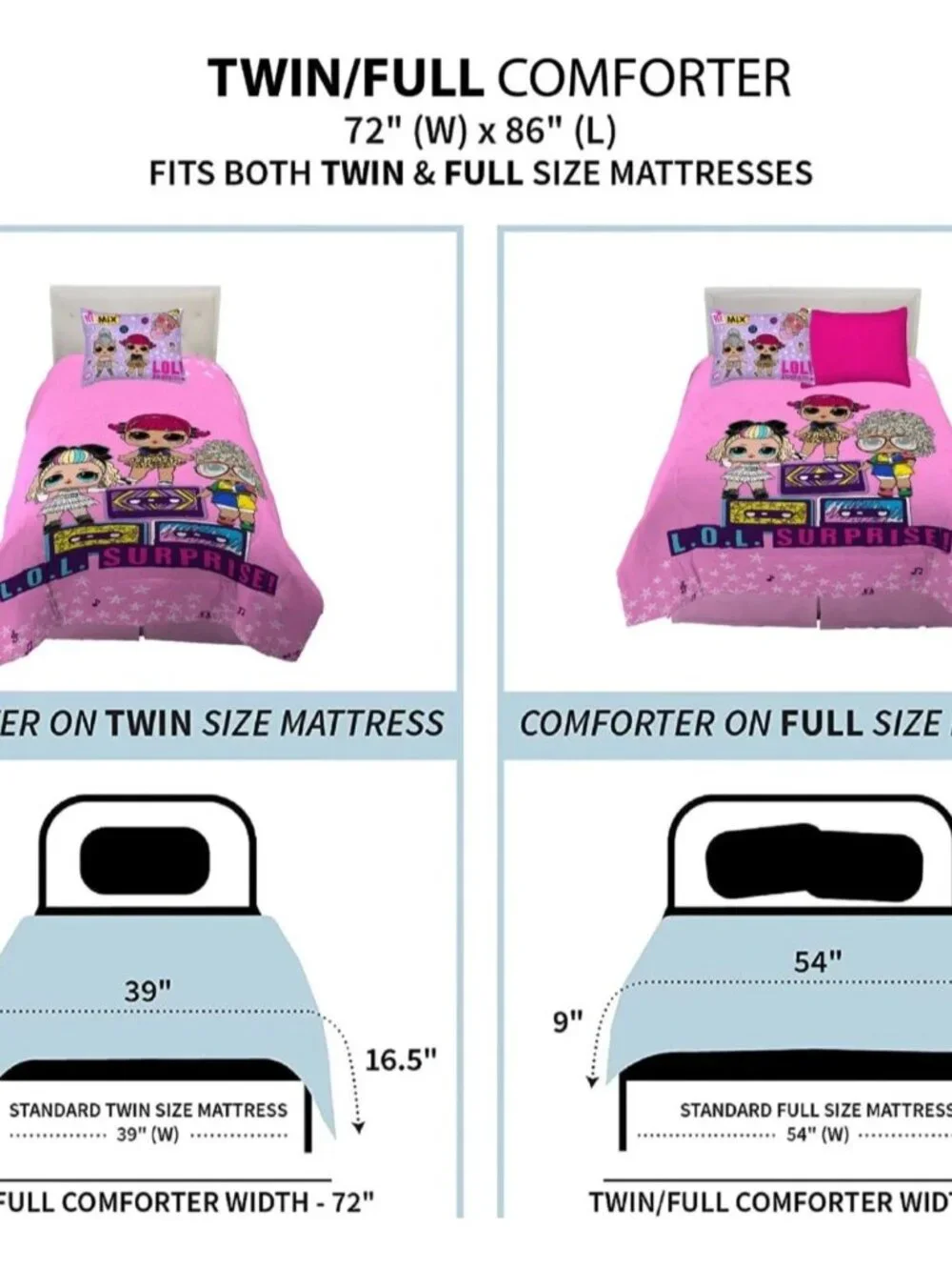 LOL SURPRISE! REMIX Reversible Comforter 2 Piece Set Twin-Full 72 x 86 NEW